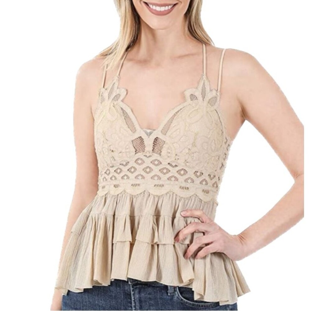 Zenana Crochet Lace Peplum Cami – Ivory – XS – Pre‑Owned